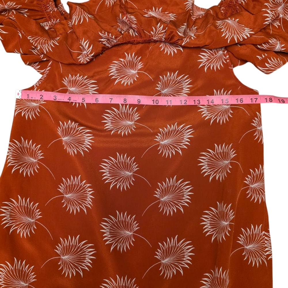 Madewell Burnt Orange Off-Shoulder Ruffled Sleeve Mini Silk Sundress Size S NWT - Picture 8 of 12